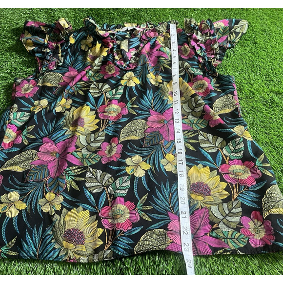 Rose & Olive Tropical Floral Boho Peasant Top - Large - Picture 4 of 7